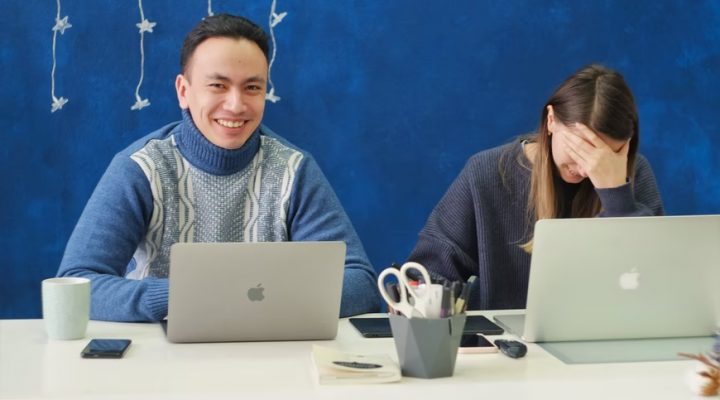 collegues laughing at jokes